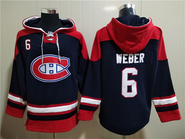 Men's Montreal Canadiens #6 Shea Weber Navy Ageless Must-Have Lace-Up Pullover Hoodie - Click Image to Close